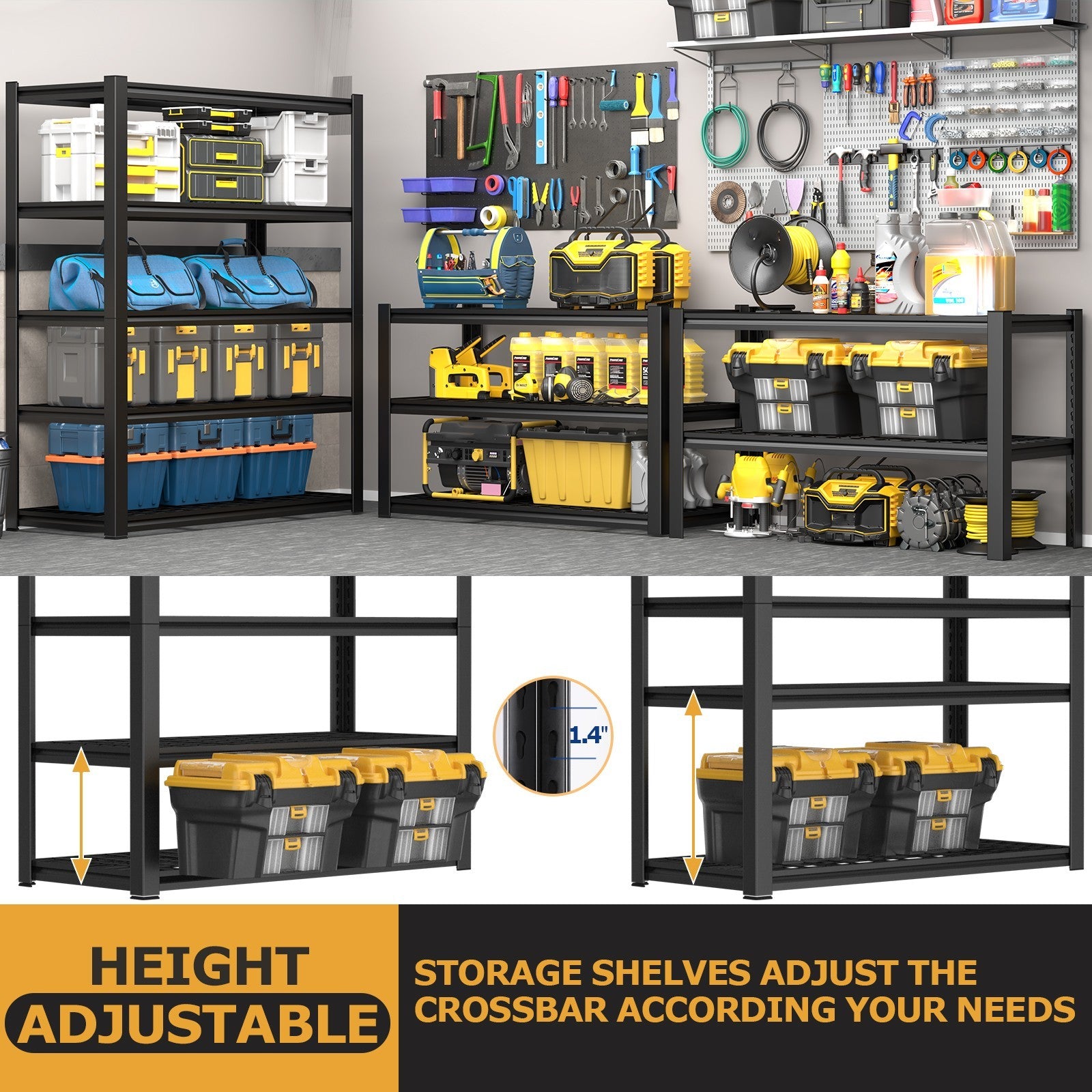 24" D x 59" W x 72" H Garage Shelving Heavy Duty 5 Tier Metal Storage Shelves