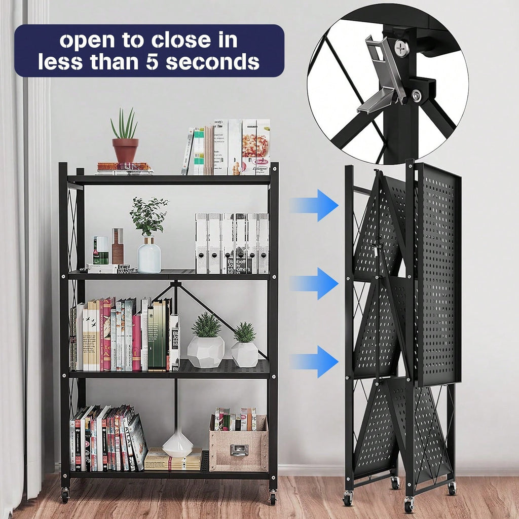 5Tier Foldable Storage Shelves With Wheels Metal Wire Shelf Rack No Assembly