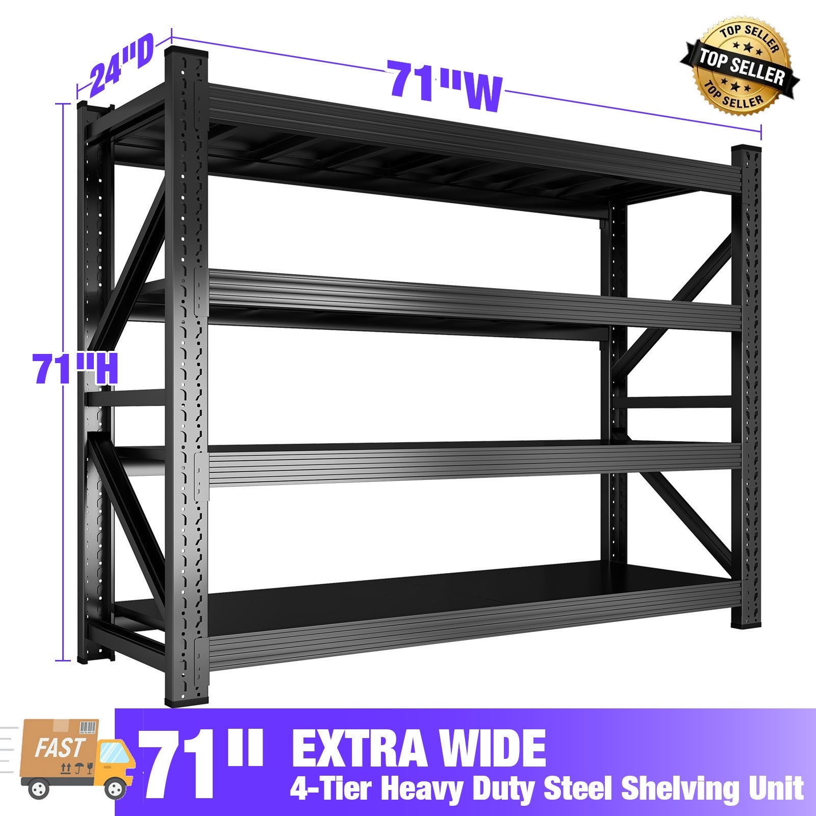 Heavy Duty Garage Shelving - 71&71"W Metal Storage Rack Shelves for Warehouse